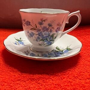 Royal Albert Bone China Cup with Green and Blue Accents “Forget me Nots”